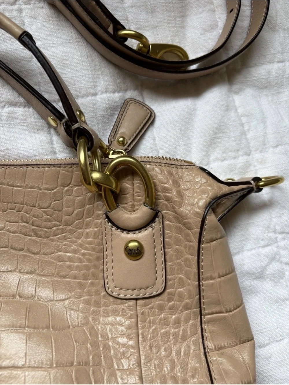 Coach Kristin Beige Croc-Embossed Leather Satchel Convertible Crossbody Y2K